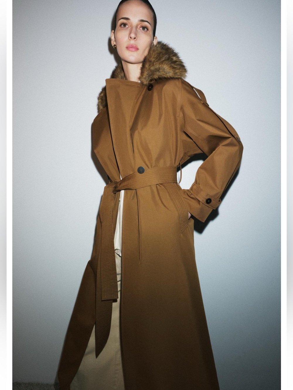 NWT ZARA Belted Trench Coat In Camel